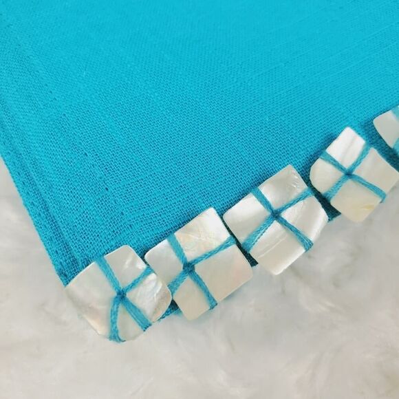 Seashell Embellished Table Runner Teal 14" x 70" - Picture 6 of 10